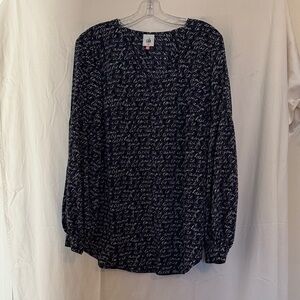 CAbi Navy Script Print Blouse